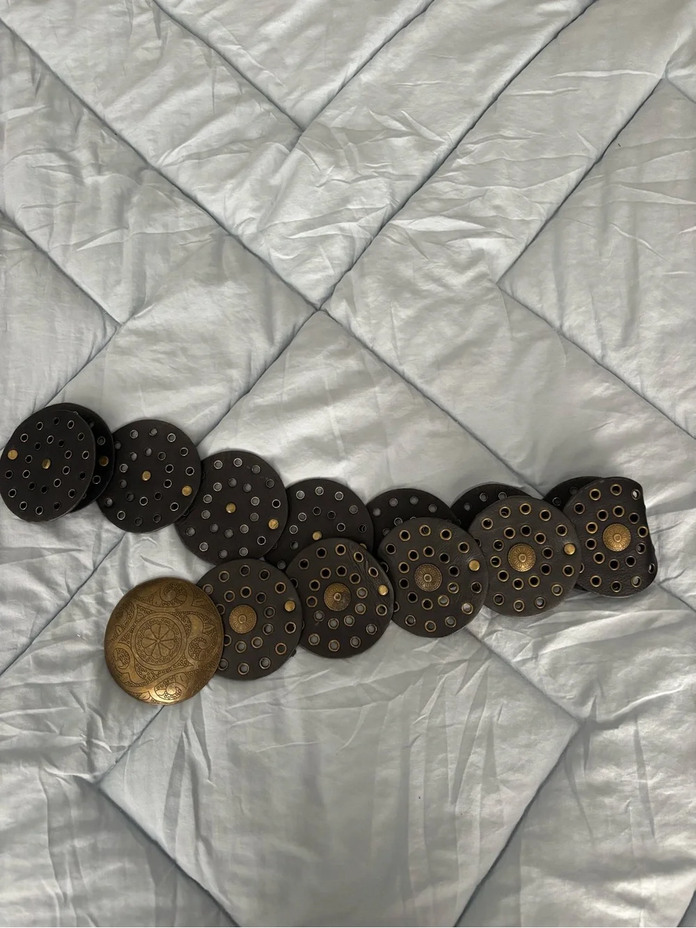 Vintage-Inspired Circular Metal Belt with Decorative Medallions - Black & Gold